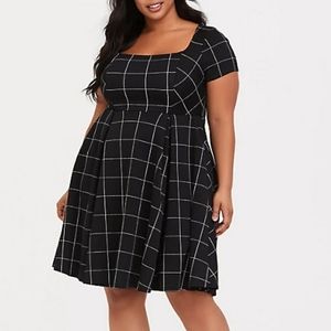 Black grid scuba knit skater dress